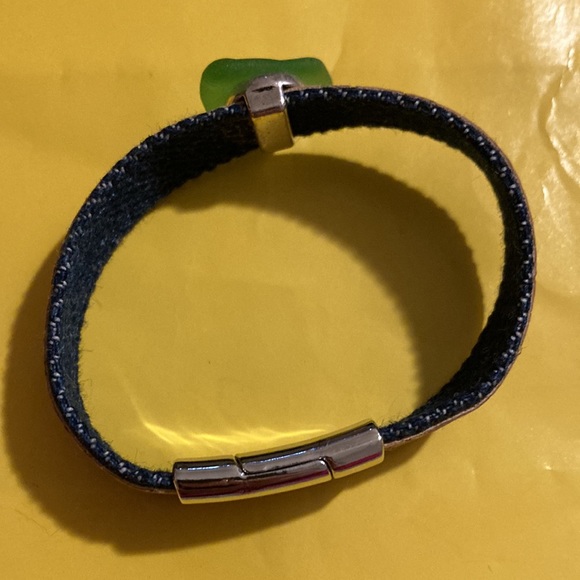 Handmade Bracelet with cork and denim, Sea-Glass Charm, and Magnetic Fasten - Picture 4 of 5